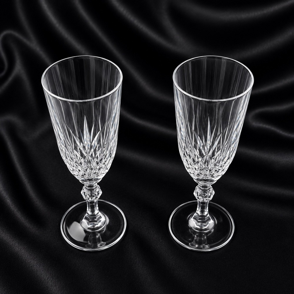 Royal Crystal Rock Linea Gaia Champagne Flute Set of 2 Lead Crystal Italy 7.75in